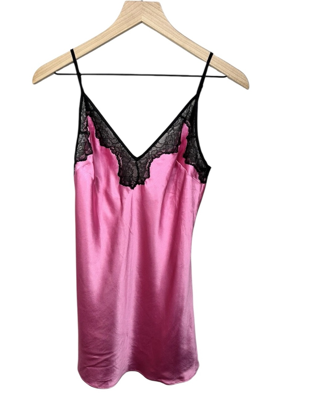 Victoria's Secret Pink Satin Slip with Black Lace Trim